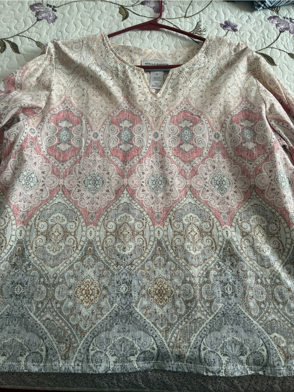 Alfred Dunner Pink and Gray Paisley Blouse